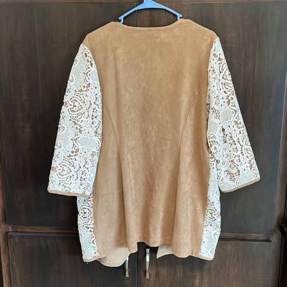 Chico’s Faux-Suede Lace Duster Cardigan Jacket Large - Picture 4 of 7
